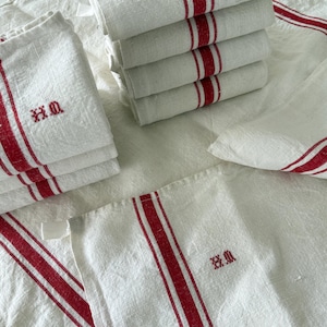 Pair French Vintage Torchons / Dish Towels / Tea Towels  -  HM Monogram