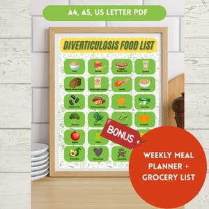 Diverticulosis Food List PDF - High Fiber Gut-Friendly Foods for Digestive Health - Printable A4 A5 US Letter Diet Chart
