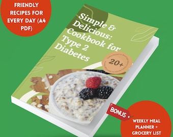 Type 2 Diabetes Cookbook: 30+ Low-Sugar Recipes, 7-Day Meal Plan (A4 Digital Download)