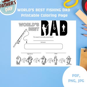 Best Dad Zertifikat Malseite zum Ausdrucken - Vatertagsgeschenk von Kindern, lustige DIY Dad Award Vorlage, Angeln Thema
