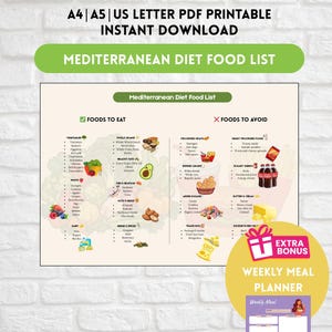 Mediterranean Diet Food List: Healthy Meal Planner (PDF Downloadable Bundle)