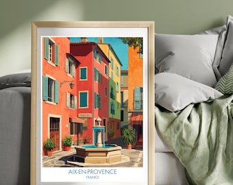 Póster de viaje de Aix-en-Provence: Impresión artística de paisajes de la Riviera Francesa