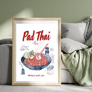 Pad Thai Art Thailand Food Travel Poster Traditional Thai Food Wall Art Illustration Print