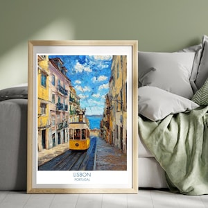 Lisbon Portugal Travel Poster Lisboa Poster Bica Street Tram Print Art Illustration
