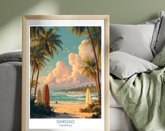 Cartaz de viagem da Ilha Siargao, Filipinas, praia de surfe filipina, arte, ilustração, impressão