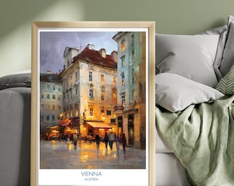 Affiche Vienne Autriche - art mural voyage en Europe, impression d'architecture historique, illustration de paysage urbain, monuments autrichiens, Vienne vintage