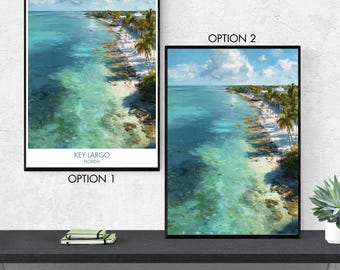 Key Largo Poster – Florida Keys Coastal Wall Art, Tropical Island Landscape Illustration, Ocean Travel Print, Beach House Decor