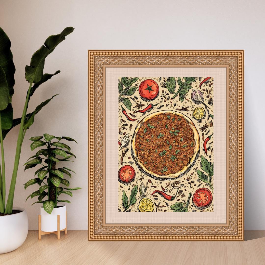 Lahmacun Poster – Turkish Flatbread Kitchen Wall Art, Middle Eastern ...