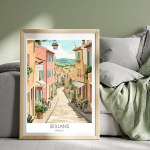 Seillans Frankreich Reise Poster Antike Straßen Altstadt Wand Kunst Landschaft Kunst Illustration Druck