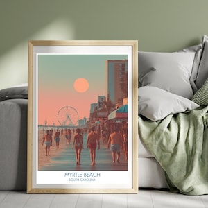 Myrtle Beach Poster South Carolina Poster Myrtle Beach Boardwalk Print South Carolina Wall Art Illustration Print