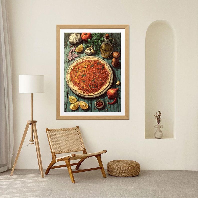 Lahmacun Poster – Turkish Flatbread Kitchen Wall Art, Middle Eastern ...