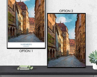 Nuremberg Poster – Historic German City Wall Art, Medieval Old Town & Castle Illustration, Bavaria Travel Print, European City Decor