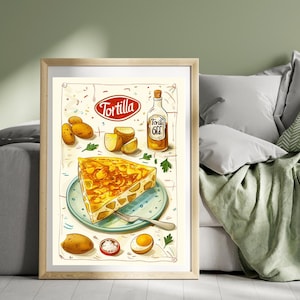 Spanish Tortilla Poster Spanish Omelette Spain Travel Poster Tortilla Espanola Food Print Spanish Food Cuisine Art Illustration