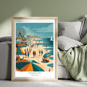 Ocean City Poster Maryland Poster Ocean City Maryland Print Wall Art Illustration Print