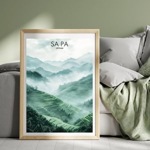 Sapa Vietnam Travel Poster Rice Terraces Sa Pa Landscape Wall Art Illustration Print