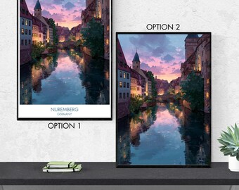 Nuremberg Poster – Historic German City Wall Art, Medieval Old Town & Castle Illustration, Bavaria Travel Print, European City Decor