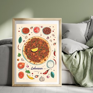 Lahmacun Poster Turkish pizza Print Turkey Travel Poster Türkiye Print Turkish Food Wall Art Turkish Cuisine Print Art