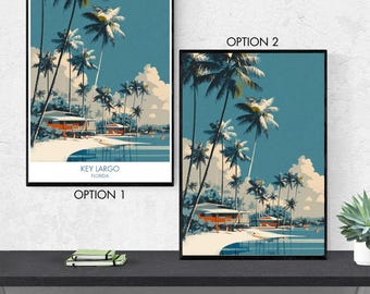 Key Largo Poster – Florida Keys Coastal Wall Art, Tropical Island Landscape Illustration, Ocean Travel Print, Beach House Decor