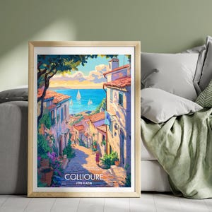 Collioure South France Travel Poster French Riviera Ancient Streets Old Town Wall Art Landscape Art Illustration Print