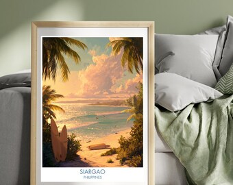 Cartaz de viagem da Ilha Siargao, Filipinas, praia de surfe filipina, arte, ilustração, impressão