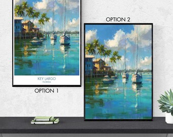 Key Largo Poster – Florida Keys Coastal Wall Art, Tropical Island Landscape Illustration, Ocean Travel Print, Beach House Decor