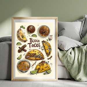 Birria Tacos Poster Mexican Food Taco Print Mexico Travel Poster Food Art Illustration Mexican Poster Print