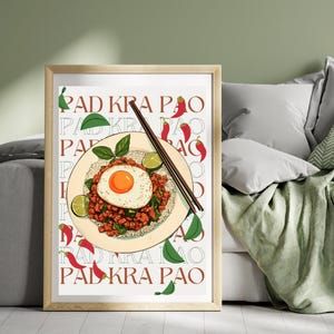 Pad Krapao Thailand Food Travel Poster Traditional Holy Basil Wall Art Illustration Print