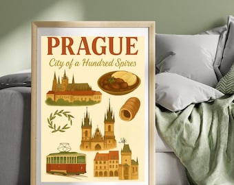 Prague Czech Republic Poster, Prague Print, Czech Republic Wall Art, Czech Print, Prague City, Czechoslovakia Poster Art Illustration Print