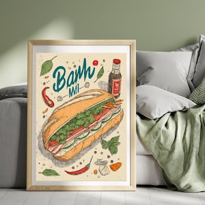 Banh Mi Art Print Banh Mi Poster Vietnamese Food Print Food Art Illustration