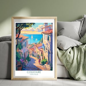 Collioure South France Travel Poster French Riviera Ancient Streets Old Town Wall Art Landscape Art Illustration Print