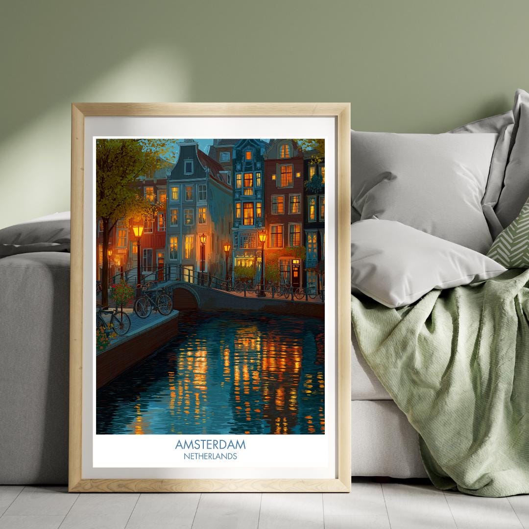 Amsterdam Poster Netherlands Print Holland Canals Bikes Bicycles Ajax  Hanging Wall Art Illustration Print - Etsy Ireland
