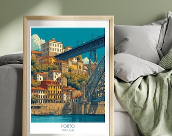 Porto Portugal Travel Poster Porto Poster European Vacation Print Douro River Art Illustration