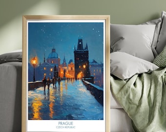 Prague Czech Republic Poster – Old Town & Charles Bridge Wall Art, European Cityscape Print, Historic Architecture Praha Travel Illustration