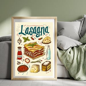 Lasagna Poster Travel Lasagna Bolognese Print Pasta Poster Italian Food Print Italy Food Art Illustration