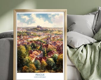 Prague Czech Republic Poster – Old Town & Charles Bridge Wall Art, European Cityscape Print, Historic Architecture Praha Travel Illustration