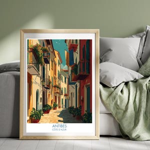 Antibes Poster Côte d&#39;Azur South France Travel Print French Riviera Ancient Streets Old Town Wall Art Landscape Art Illustration Print