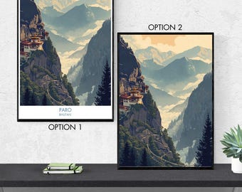 Paro Bhutan Poster, Himalayan Wall Art, Paro Valley Landscape Print, Bhutan Travel Decor, Taktsang Palphug, Tiger’s Nest
