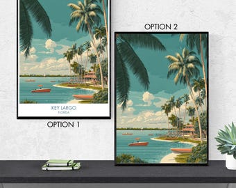 Key Largo Poster – Florida Keys Coastal Wall Art, Tropical Island Landscape Illustration, Ocean Travel Print, Beach House Decor