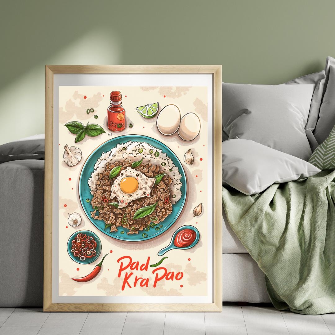Pad Kra Pao Poster Thai Food Print Thailand Travel Poster Thai Curry ...