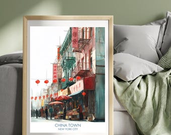 China Town Poster New York Poster New York City Print NYC Wall Art Manhattan Illustration Print