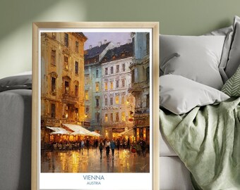 Affiche Vienne Autriche - art mural voyage en Europe, impression d'architecture historique, illustration de paysage urbain, monuments autrichiens, Vienne vintage