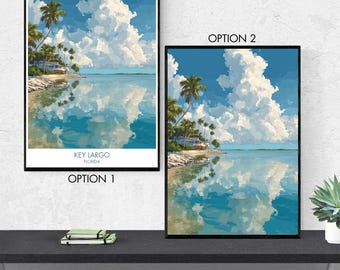 Key Largo Poster – Florida Keys Coastal Wall Art, Tropical Island Landscape Illustration, Ocean Travel Print, Beach House Decor