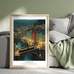 Sarajevo Poster Bosnia and Herzegovina Poster Sarajevo Print Tram Wall Art Illustration Print