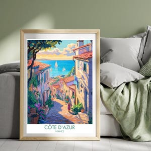 Côte d&#39;Azur South France Travel Poster French Riviera Ancient Streets Old Town Wall Art Landscape Art Illustration Print