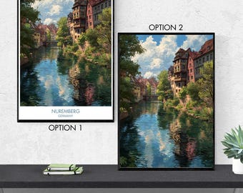 Nuremberg Poster – Historic German City Wall Art, Medieval Old Town & Castle Illustration, Bavaria Travel Print, European City Decor