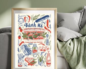 Banh Mi Art Print Banh Mi Poster Vietnamese Food Print Food Art Illustration