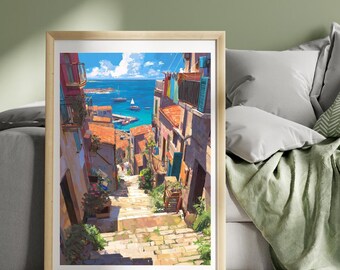 Mediterranean Travel Poster: Spain, Greece, Italy Landscape Art