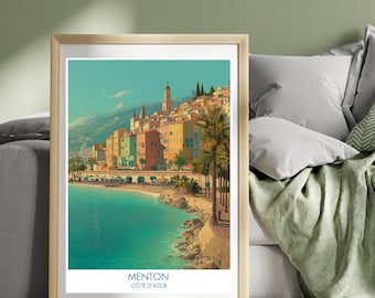 Menton France Travel Poster: Côte d'Azur Art Print