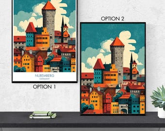 Nuremberg Poster – Historic German City Wall Art, Medieval Old Town & Castle Illustration, Bavaria Travel Print, European City Decor