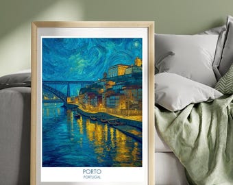 Porto Portugal Travel Poster Porto Poster European Vacation Print Douro River Art Illustration